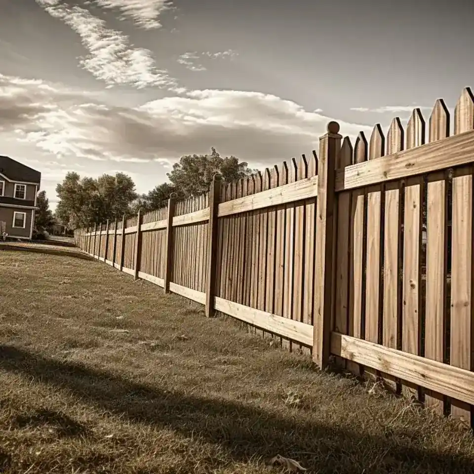 Close view of a sturdy wood fence with a latching gate in Valdosta